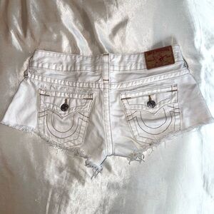True Religion White Jean Shorts with Distressed Hem